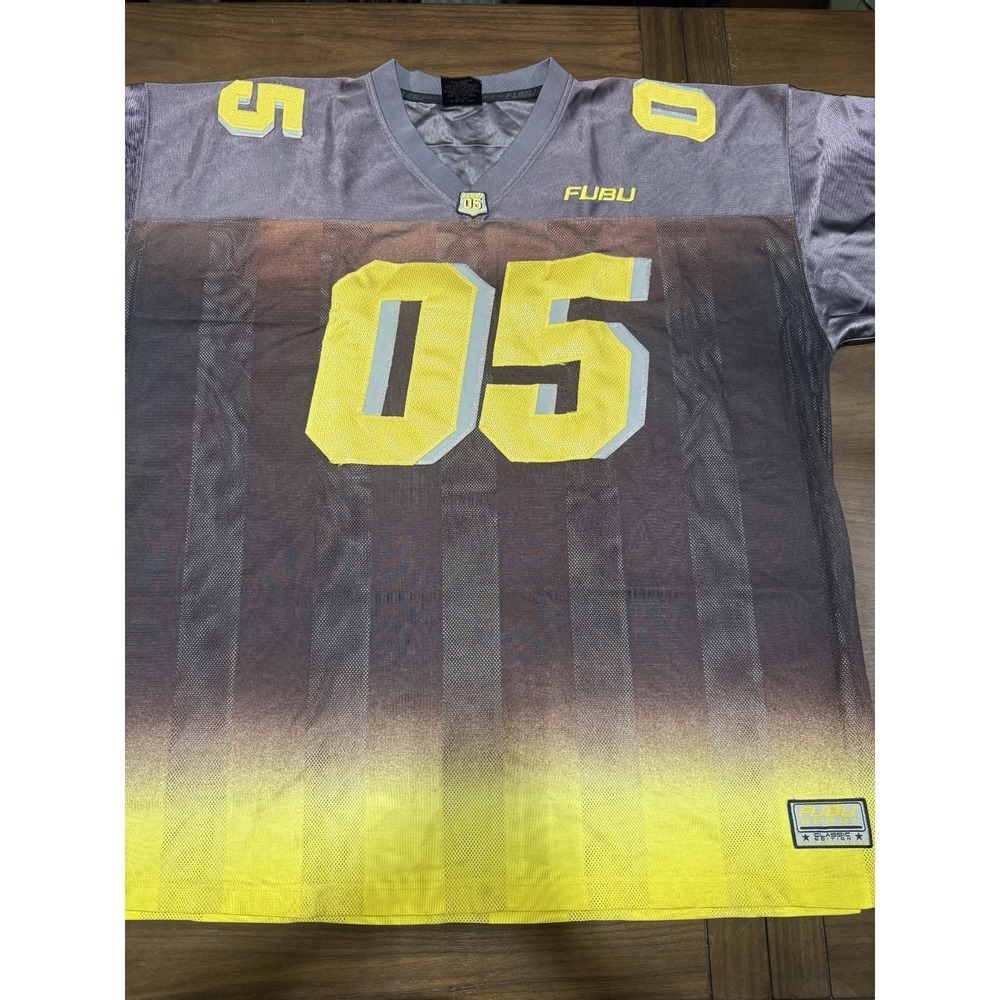 Vintage Y2K FUBU Sport 05 Football Jersey XXXL Grey Yellow Gradient Ombre Mesh